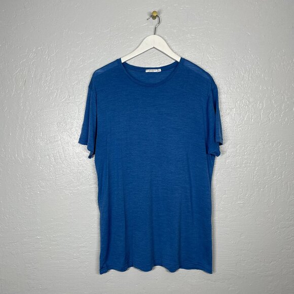 We Norwegians Men XL Blue Short Sleeve Crew Neck Shirt Merino Wool Blend - Picture 1 of 11